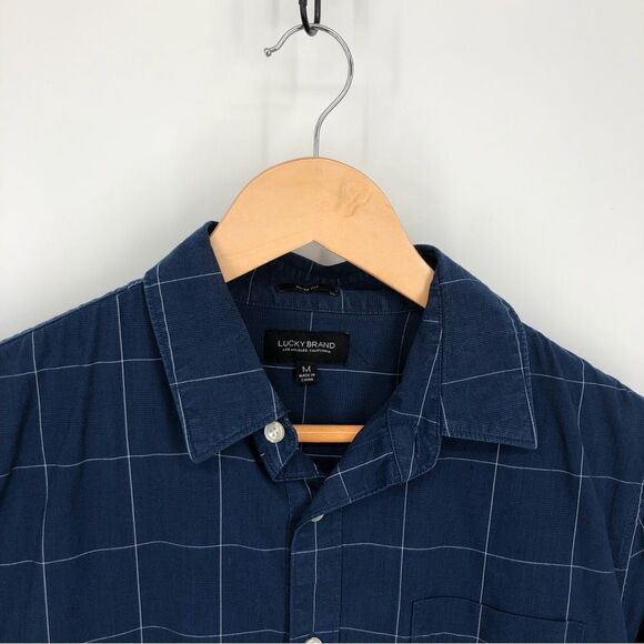 Lucky Brand Button Front Shirt Mens Medium Slim Fit Blue Plaid Long Sleeve - Picture 2 of 7